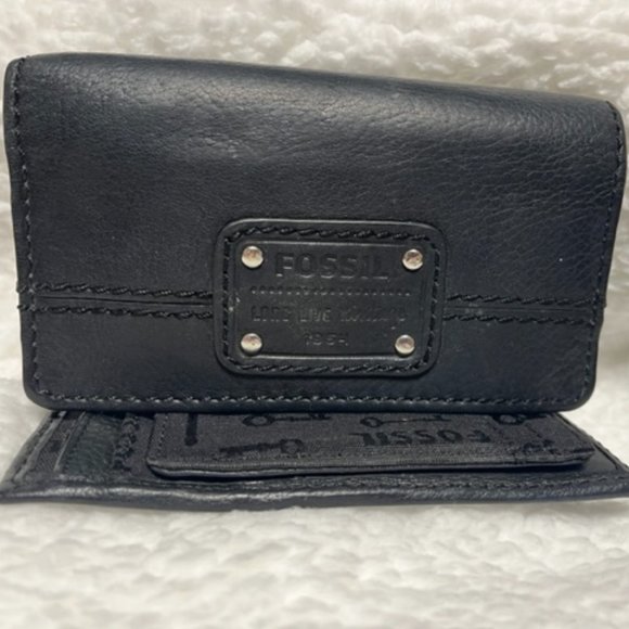 VTG FOSSIL Soft Black Cowhide Leather Trifold Stitched Wallet - Picture 3 of 16